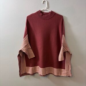 Cocobleu women’s S/M rust red and cream striped poncho